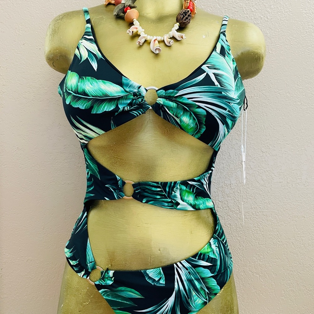 TINIBIKINI Swimwear NWT Cut-Out MONOKINI Palm Leaf Tropical Swimsuit Size Large